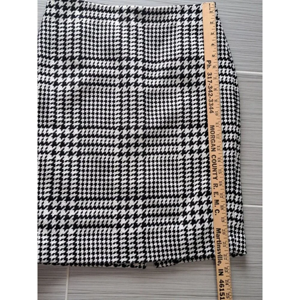 Vtg Liz Claiborne Houndstooth Black & White Pencil Skirt Size 6 Wool Blend - Picture 6 of 8